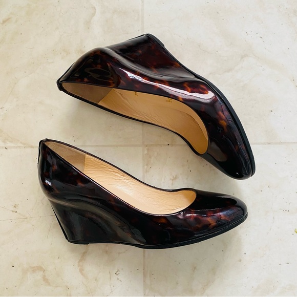 Christian Louboutin Made in Italy Black Brown Patent Leather Wedges Size 6/36 - Picture 1 of 12